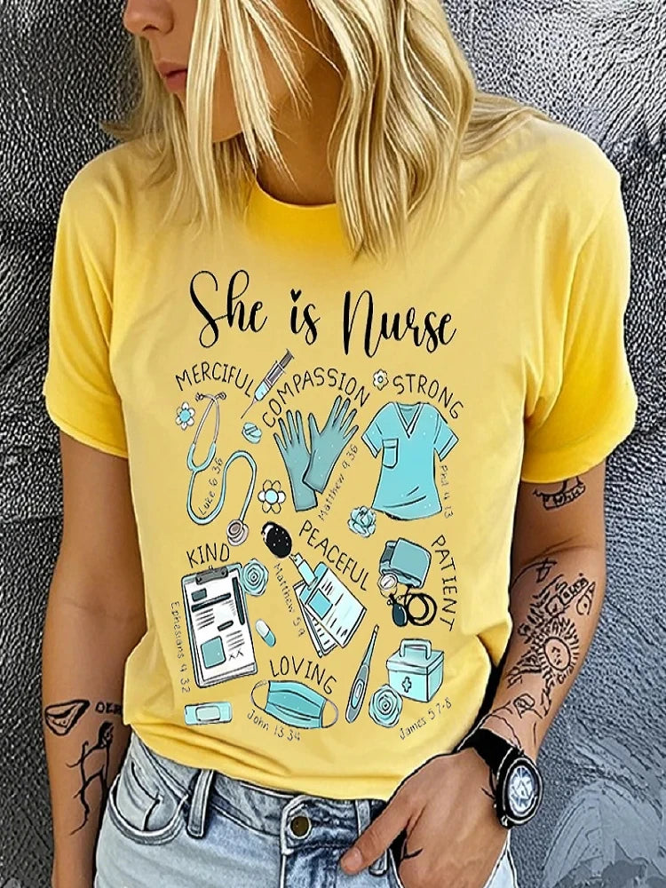 Women’s Casual Nurse-Themed T-Shirt