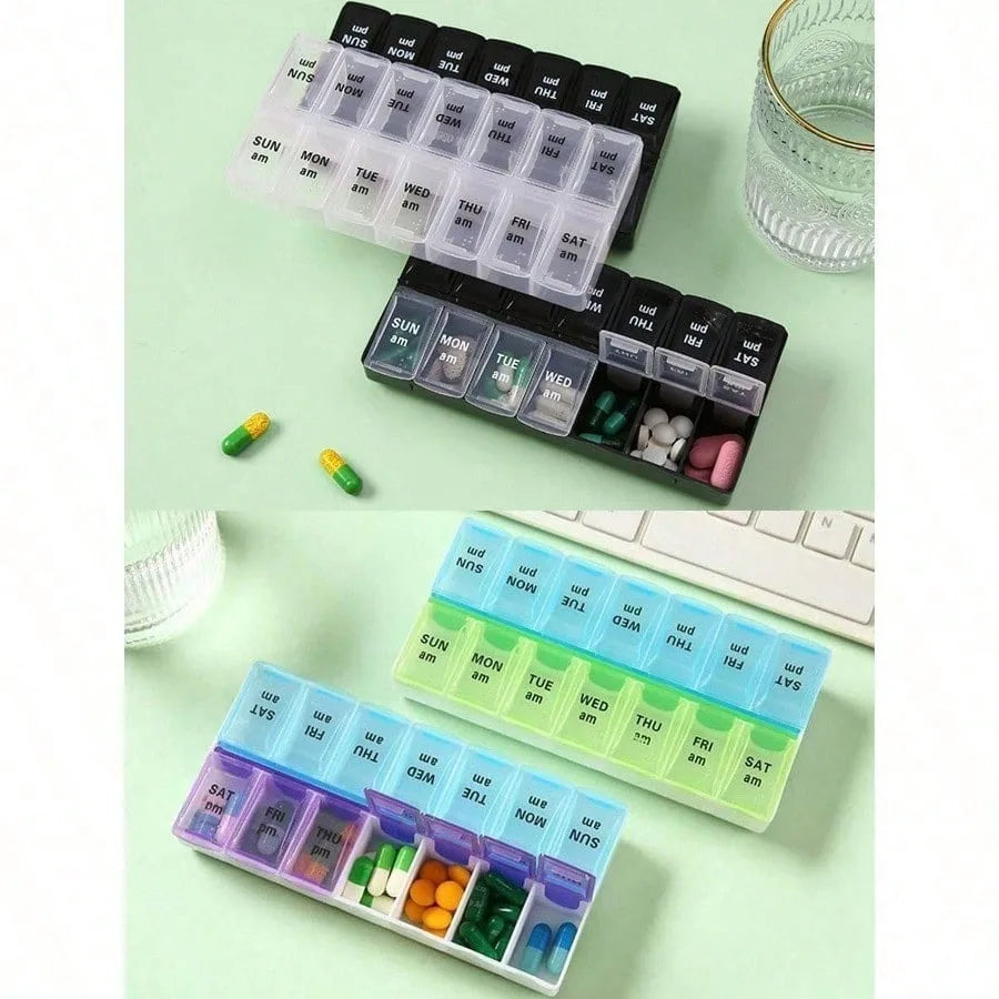 Portable Weekly Medicine Storage Case with Color Compartments