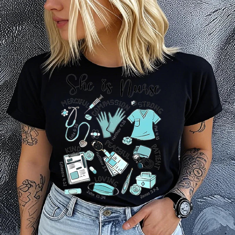 Women’s Casual Nurse-Themed T-Shirt