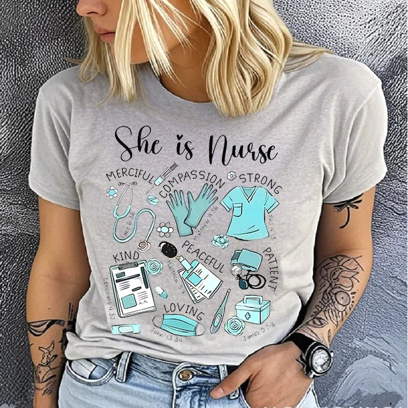 Women’s Casual Nurse-Themed T-Shirt